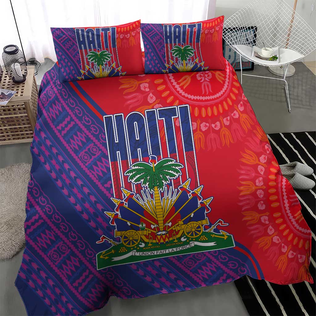 Haiti National Emblem Bedding Set Dashiki and Polynesian Pattern