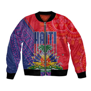 Haiti National Emblem Bomber Jacket Dashiki and Polynesian Pattern
