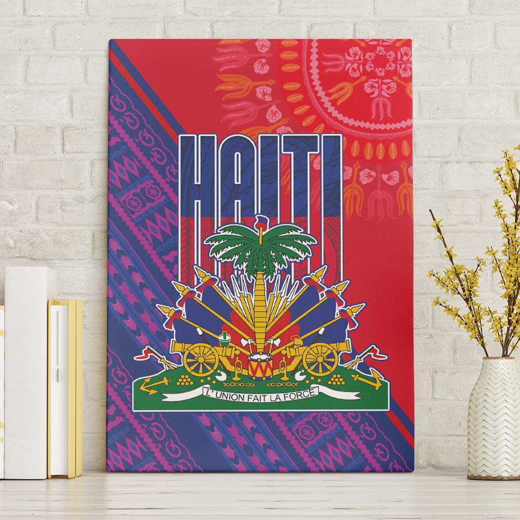 Haiti National Emblem Canvas Wall Art Dashiki and Polynesian Pattern