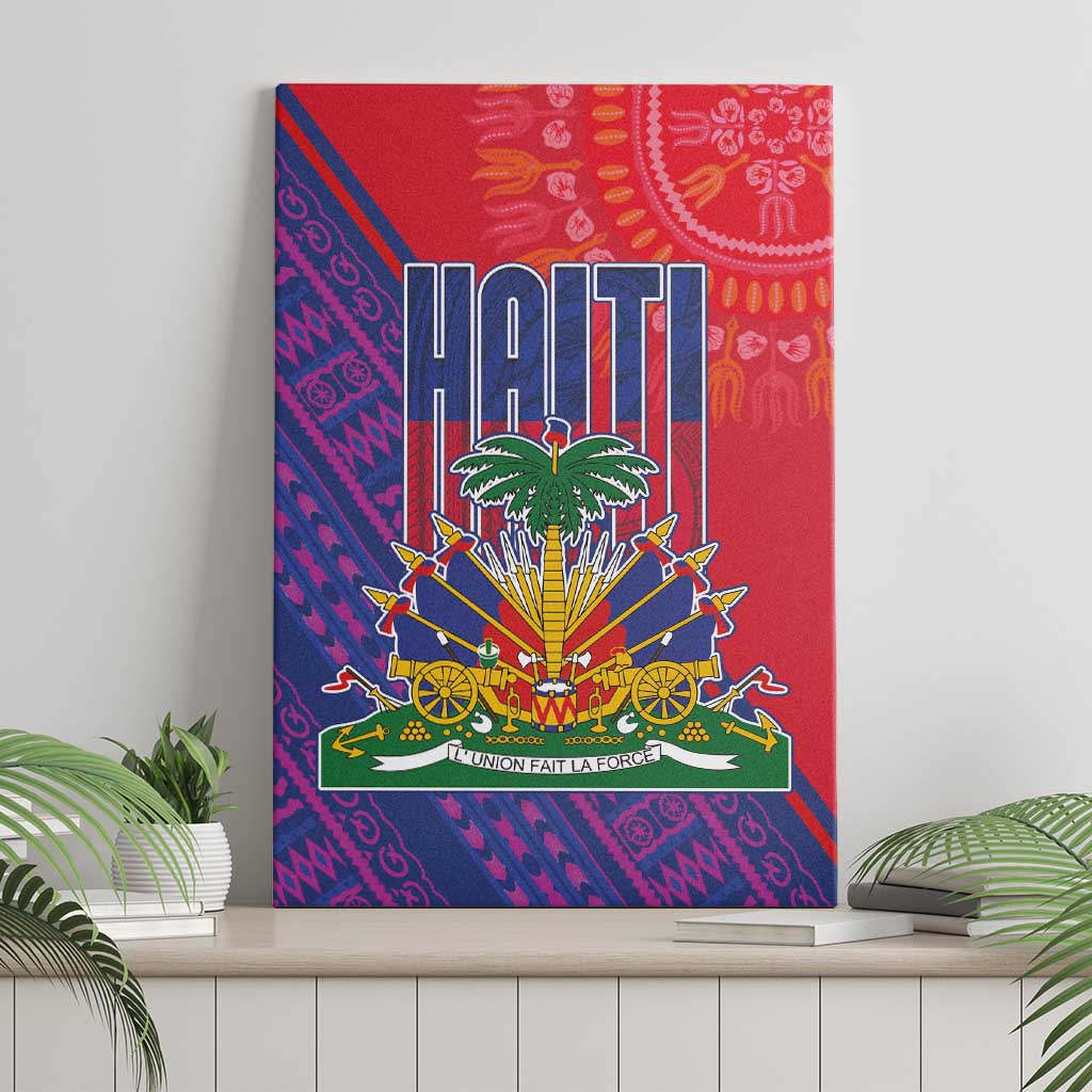Haiti National Emblem Canvas Wall Art Dashiki and Polynesian Pattern