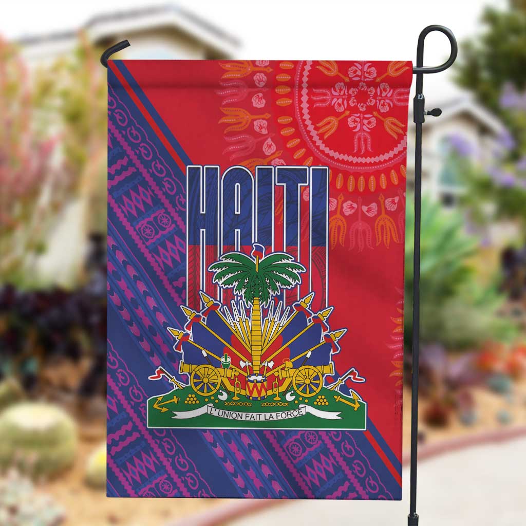 Haiti National Emblem Garden Flag Dashiki and Polynesian Pattern