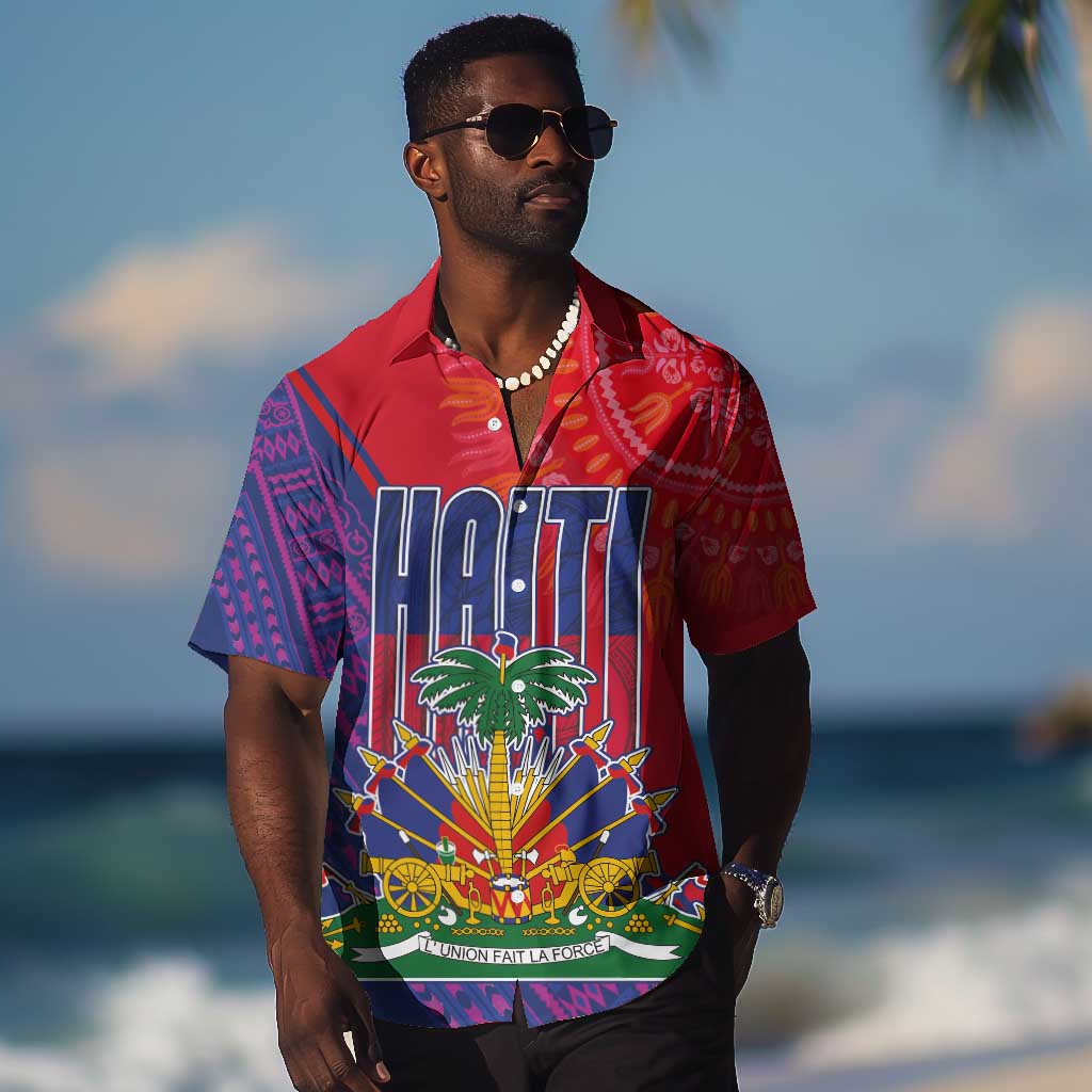 Haiti National Emblem Hawaiian Shirt Dashiki and Polynesian Pattern