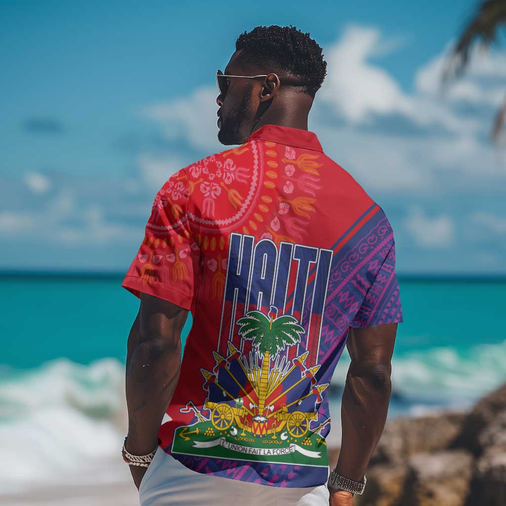 Haiti National Emblem Hawaiian Shirt Dashiki and Polynesian Pattern