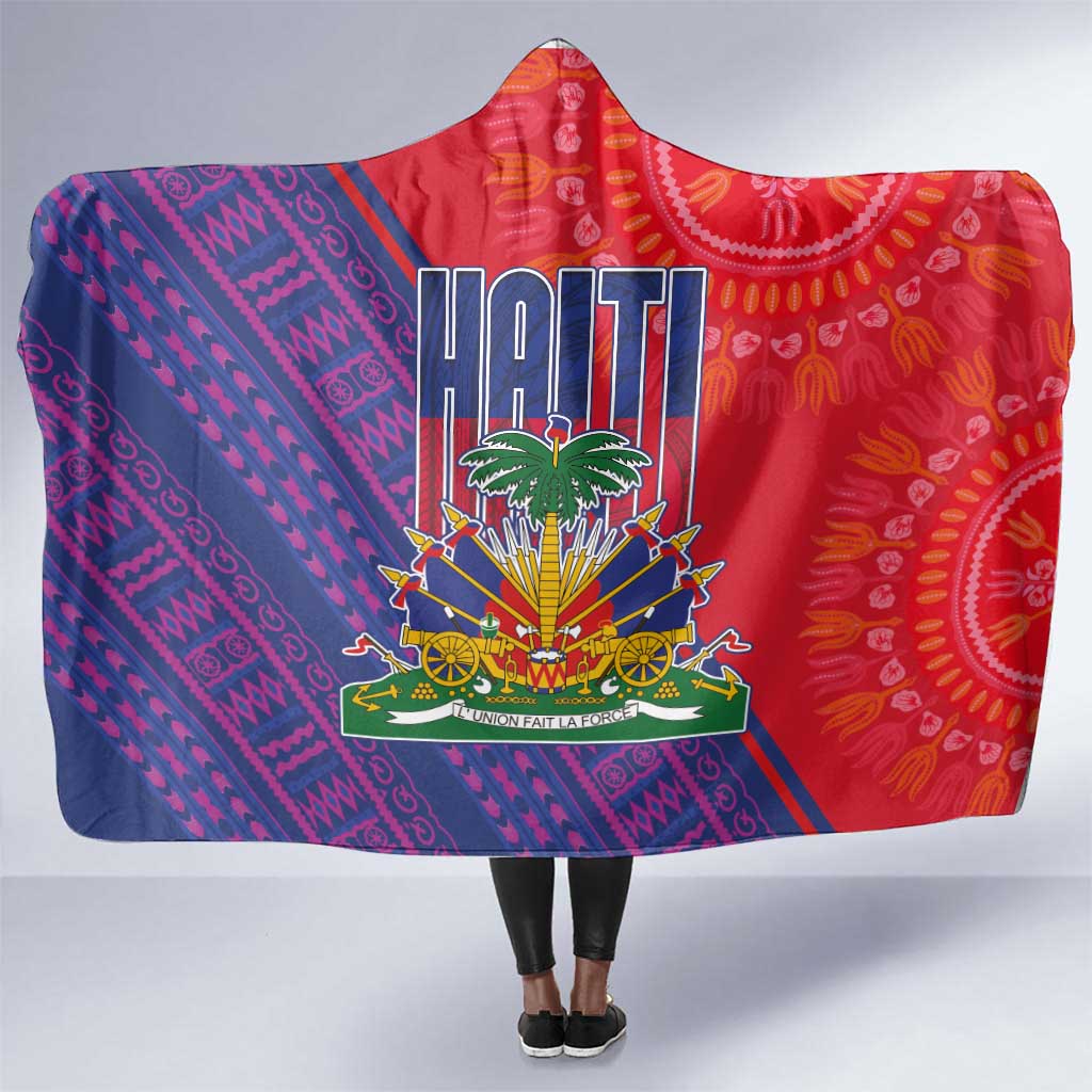 Haiti National Emblem Hooded Blanket Dashiki and Polynesian Pattern