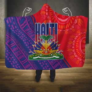 Haiti National Emblem Hooded Blanket Dashiki and Polynesian Pattern