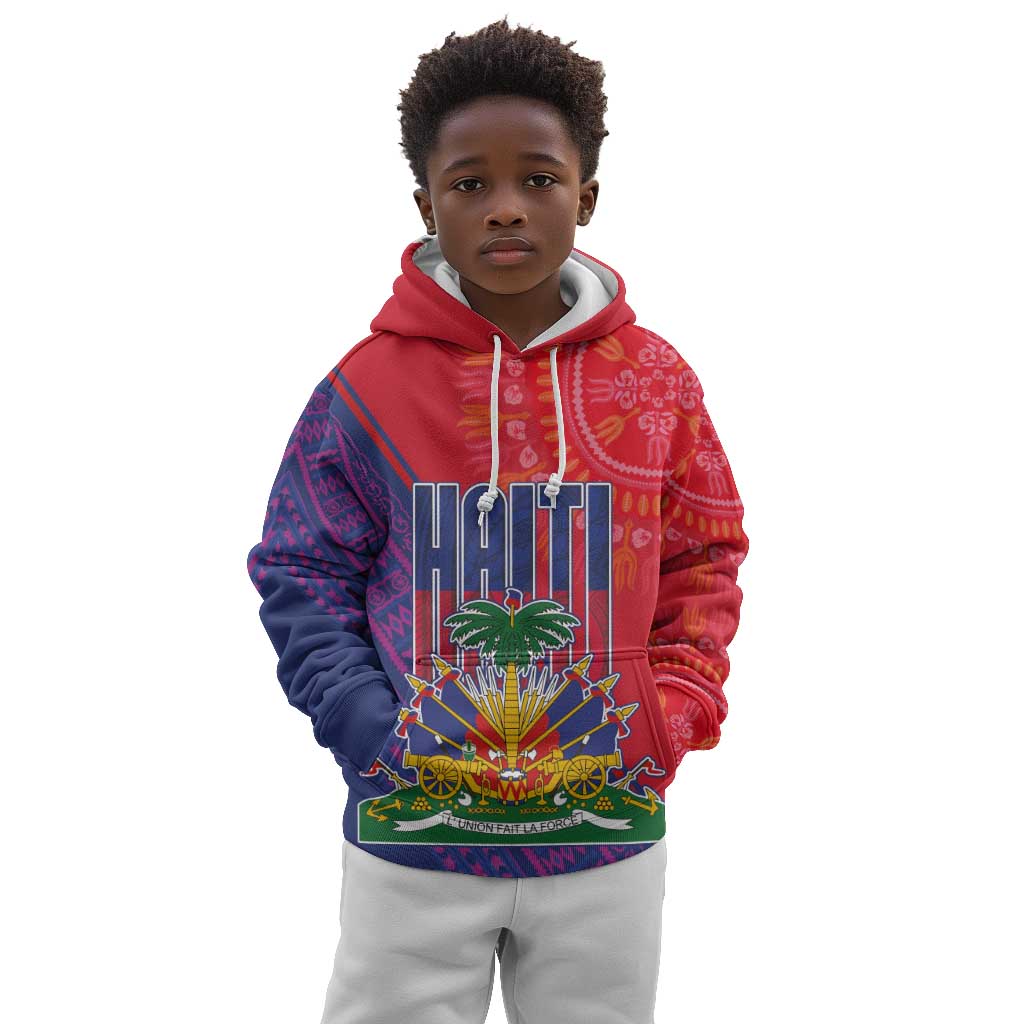 Haiti National Emblem Kid Hoodie Dashiki and Polynesian Pattern