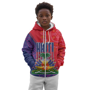 Haiti National Emblem Kid Hoodie Dashiki and Polynesian Pattern