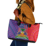 Haiti National Emblem Leather Tote Bag Dashiki and Polynesian Pattern