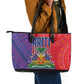 Haiti National Emblem Leather Tote Bag Dashiki and Polynesian Pattern