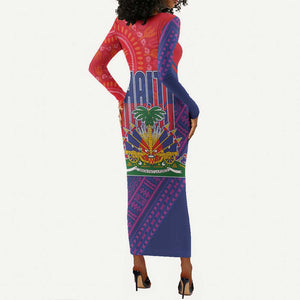 Haiti National Emblem Long Sleeve Bodycon Dress Dashiki and Polynesian Pattern LT03