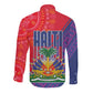 Haiti National Emblem Long Sleeve Button Shirt Dashiki and Polynesian Pattern