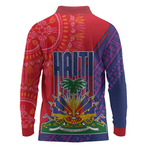 Haiti National Emblem Long Sleeve Polo Shirt Dashiki and Polynesian Pattern
