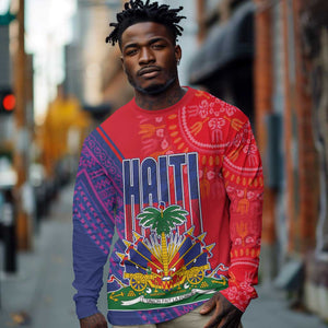 Haiti National Emblem Long Sleeve Shirt Dashiki and Polynesian Pattern