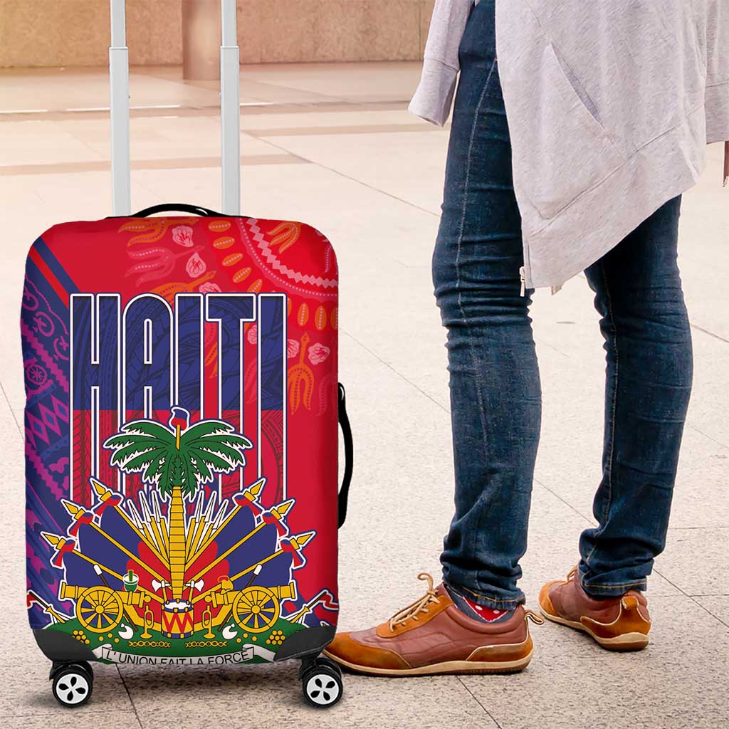 Haiti National Emblem Luggage Cover Dashiki and Polynesian Pattern