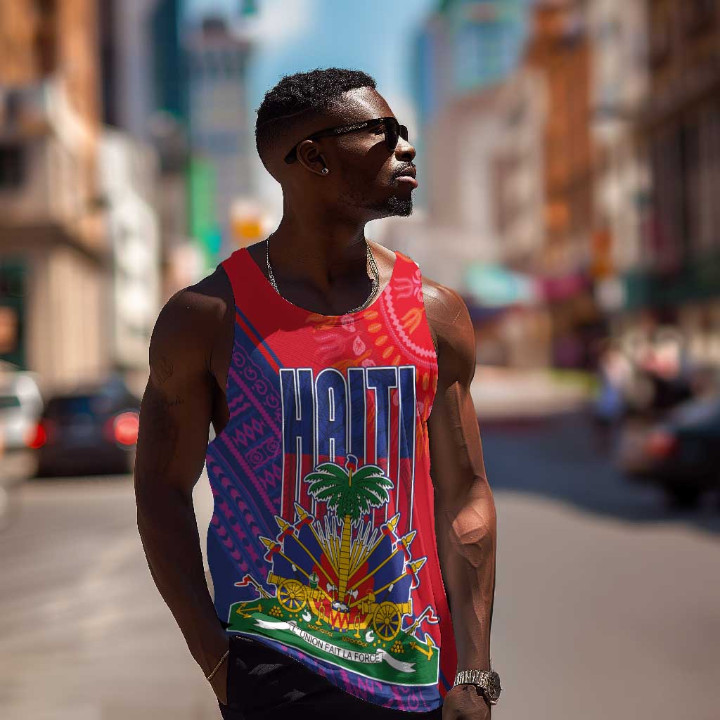 Haiti National Emblem Men Tank Top Dashiki and Polynesian Pattern