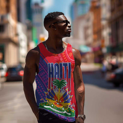 Haiti National Emblem Men Tank Top Dashiki and Polynesian Pattern