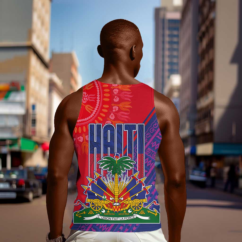 Haiti National Emblem Men Tank Top Dashiki and Polynesian Pattern
