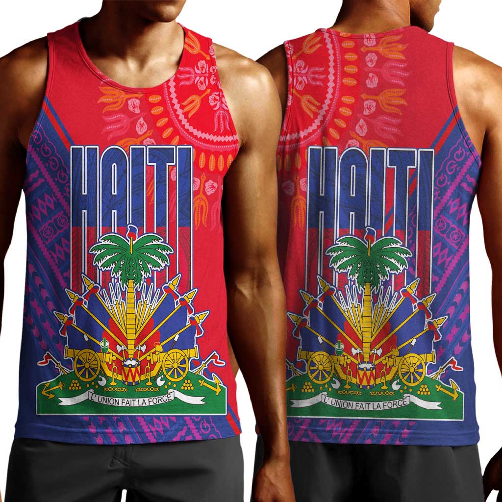 Haiti National Emblem Men Tank Top Dashiki and Polynesian Pattern