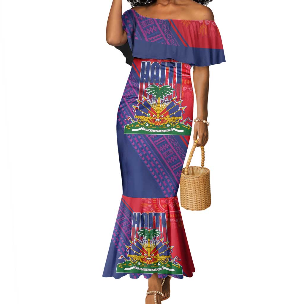 Haiti National Emblem Mermaid Dress Dashiki and Polynesian Pattern