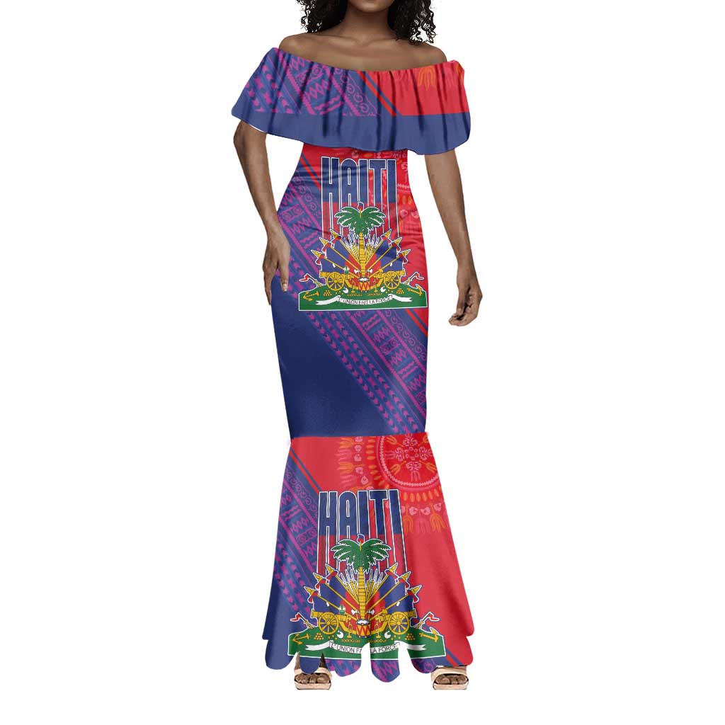 Haiti National Emblem Mermaid Dress Dashiki and Polynesian Pattern