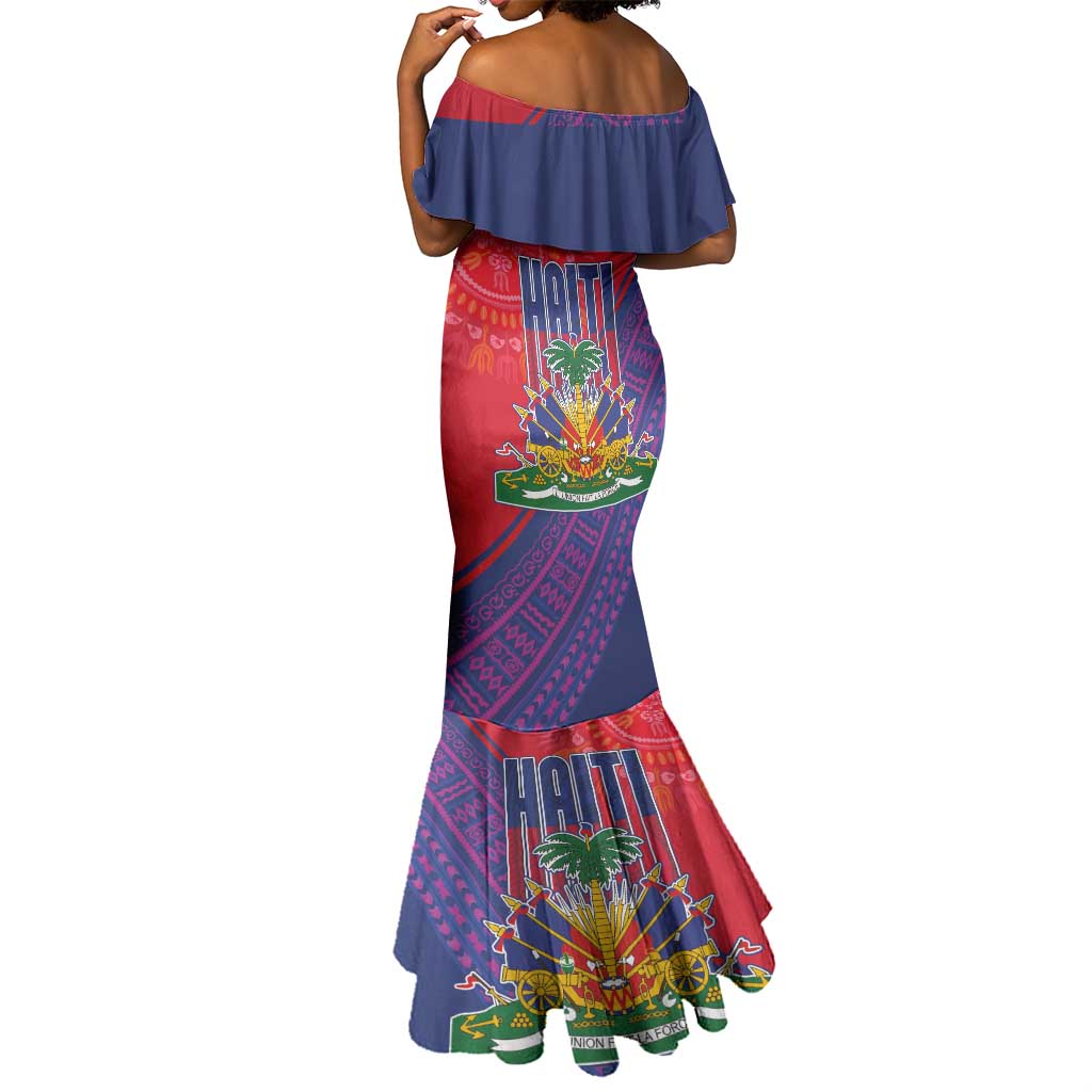 Haiti National Emblem Mermaid Dress Dashiki and Polynesian Pattern