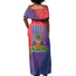 Haiti National Emblem Off Shoulder Maxi Dress Dashiki and Polynesian Pattern