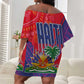 Haiti National Emblem Off Shoulder Short Dress Dashiki and Polynesian Pattern