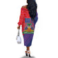 Haiti National Emblem Off The Shoulder Long Sleeve Dress Dashiki and Polynesian Pattern