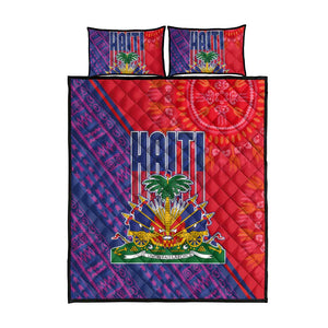 Haiti National Emblem Quilt Bed Set Dashiki and Polynesian Pattern