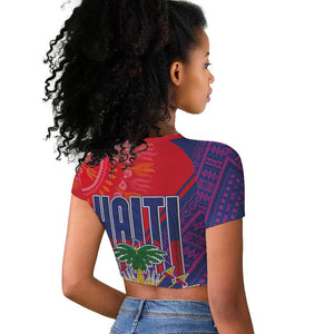 Haiti National Emblem Raglan Cropped T shirt Dashiki and Polynesian Pattern
