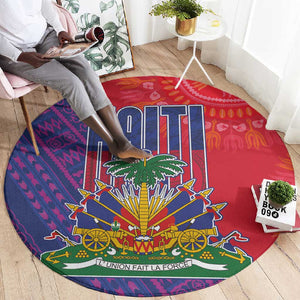 Haiti National Emblem Round Carpet Dashiki and Polynesian Pattern