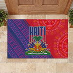 Haiti National Emblem Rubber Doormat Dashiki and Polynesian Pattern