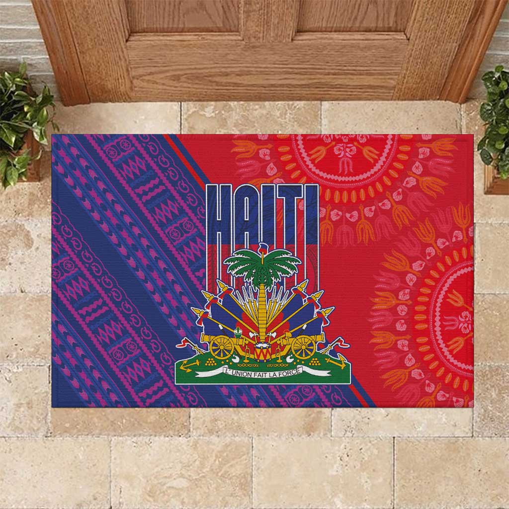 Haiti National Emblem Rubber Doormat Dashiki and Polynesian Pattern