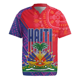 Haiti National Emblem Rugby Jersey Dashiki and Polynesian Pattern