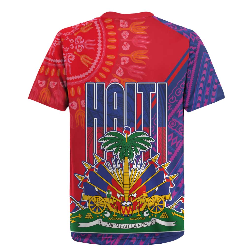 Haiti National Emblem Rugby Jersey Dashiki and Polynesian Pattern