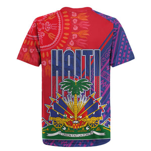 Haiti National Emblem Rugby Jersey Dashiki and Polynesian Pattern
