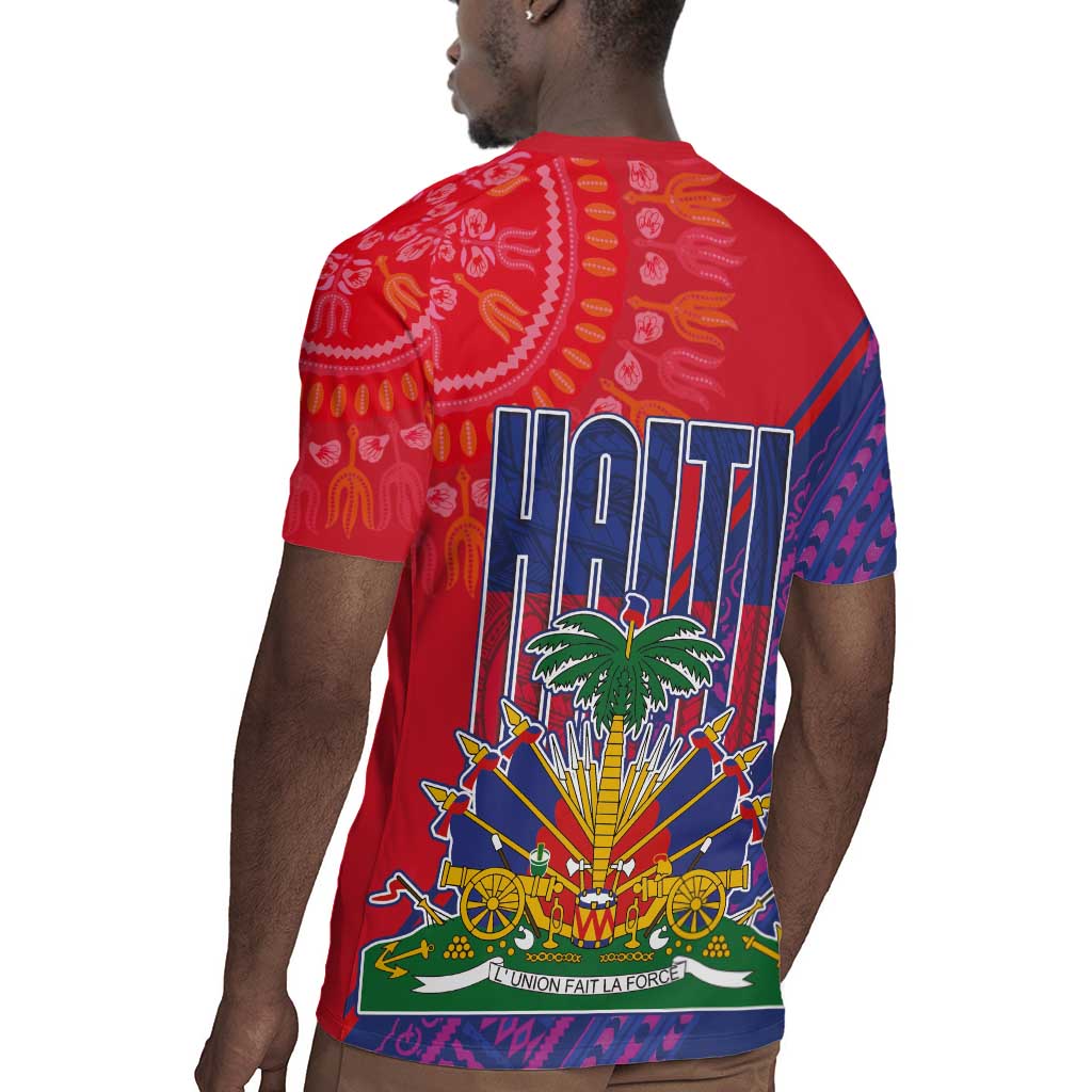 Haiti National Emblem Rugby Jersey Dashiki and Polynesian Pattern
