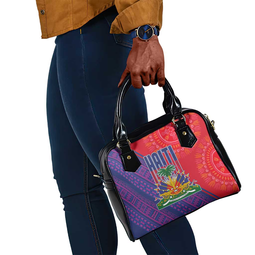 Haiti National Emblem Shoulder Handbag Dashiki and Polynesian Pattern