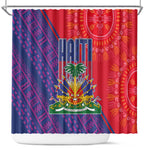 Haiti National Emblem Shower Curtain Dashiki and Polynesian Pattern