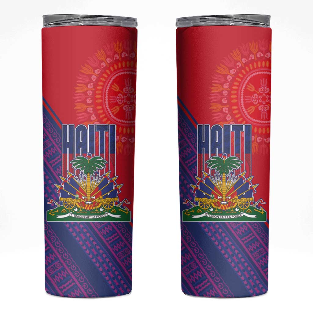 Haiti National Emblem Skinny Tumbler Dashiki and Polynesian Pattern
