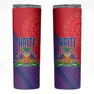 Haiti National Emblem Skinny Tumbler Dashiki and Polynesian Pattern