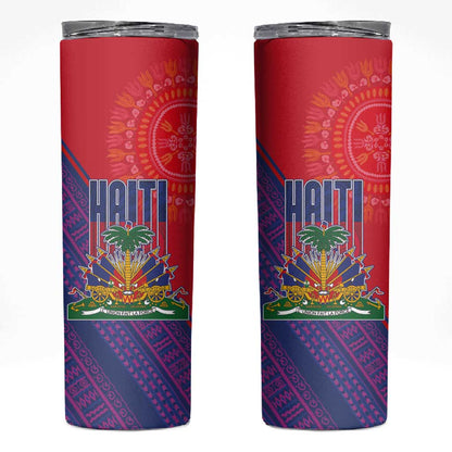 Haiti National Emblem Skinny Tumbler Dashiki and Polynesian Pattern