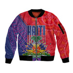 Haiti National Emblem Sleeve Zip Bomber Jacket Dashiki and Polynesian Pattern