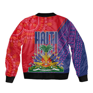 Haiti National Emblem Sleeve Zip Bomber Jacket Dashiki and Polynesian Pattern