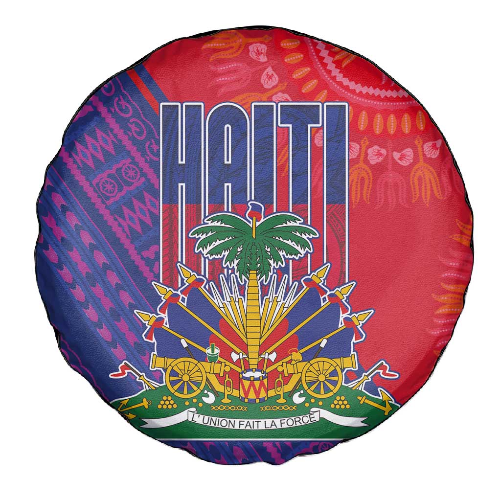 Haiti National Emblem Spare Tire Cover Dashiki and Polynesian Pattern