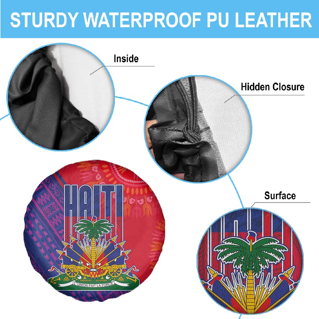 Haiti National Emblem Spare Tire Cover Dashiki and Polynesian Pattern