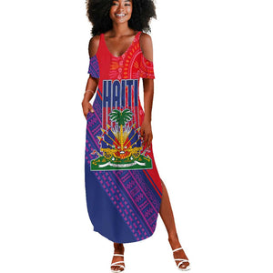Haiti National Emblem Summer Maxi Dress Dashiki and Polynesian Pattern