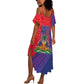 Haiti National Emblem Summer Maxi Dress Dashiki and Polynesian Pattern