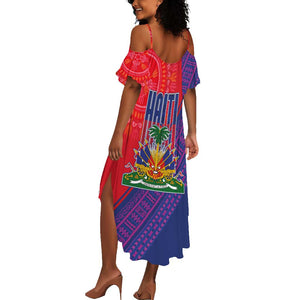 Haiti National Emblem Summer Maxi Dress Dashiki and Polynesian Pattern