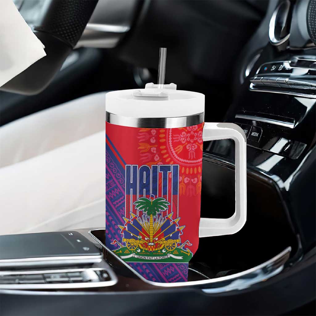 Haiti National Emblem Tumbler With Handle Dashiki and Polynesian Pattern
